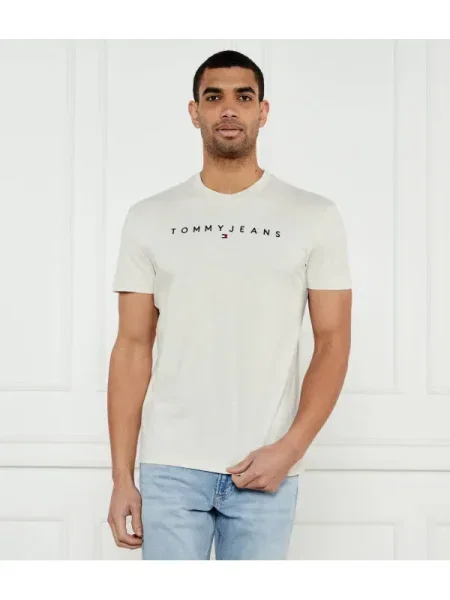 Póló Tommy Jeans Regular Linear Logo Tee Beige L bézs
