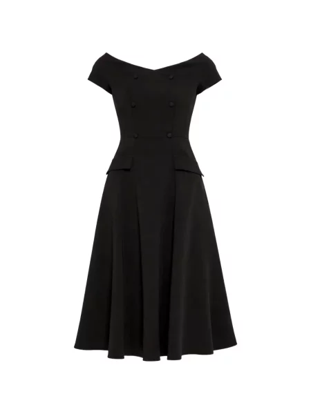 Rochie Nissa din crep în linie A negru