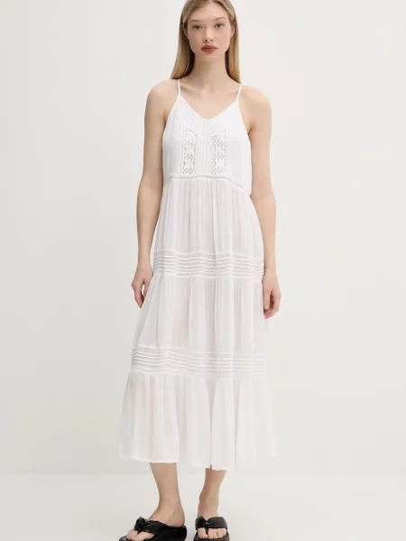 Superdry rochie maxi evazată alb