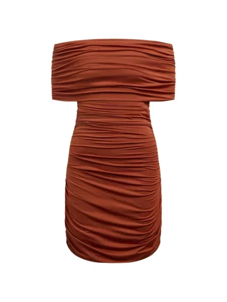 Rochie mini 12 Storeez cu volane cu umerii deschiși maro