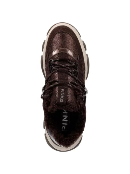 Sneakerși Pinko din piele de oaie maro