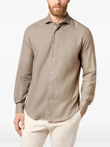 Πουκάμισο Paul & Shark houndstooth φανελένιο καφέ