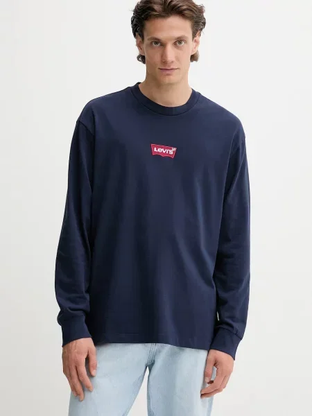 Bombažen pulover Levi's mornarsko modra