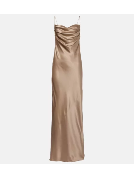 Rochie Saint Laurent din satin cu spatele deschis bej