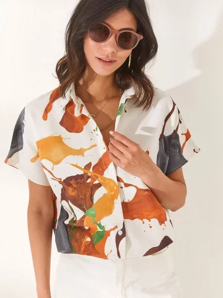 Olalook Bluza smeđa / zlatno žuta / zelena bijela