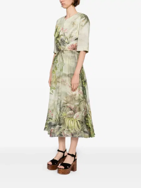 Rochie midi Elie Saab cu imagine până la genunchi de costum verde