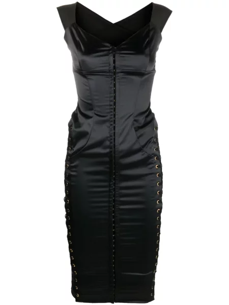 Rochie Murmur cu șireturi din satin negru
