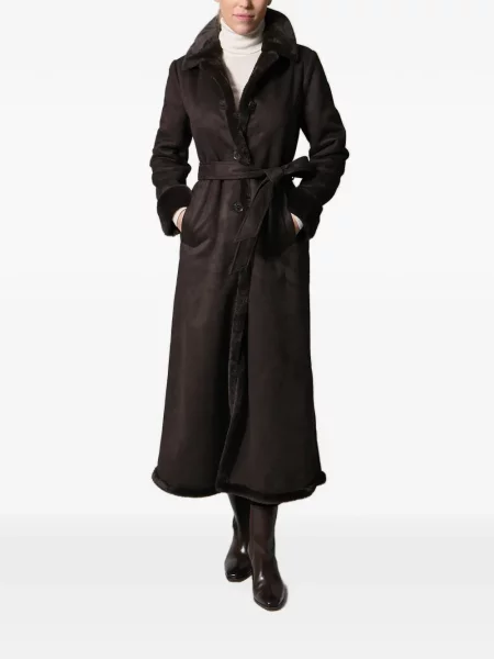 Ζωσμένος παλτό από δέρμα προβάτου Lauren Ralph Lauren από δέρμα προβάτου καφέ