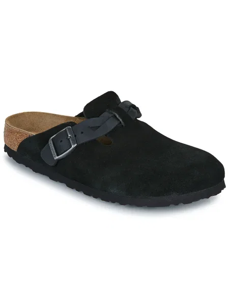 Birkenstock papucs velúrból Boston Braided fekete