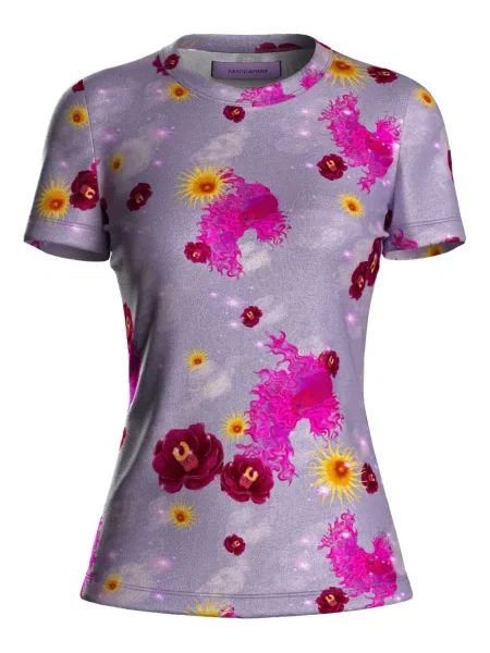 Krótka koszulka Maccapani z nadrukiem w abstrakcyjne wzory fioletowa