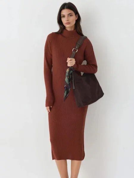 My fashion Pletena haljina Strickkleider konjak