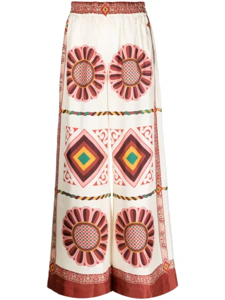 Pantaloni La Doublej de mătase cu imagine alb