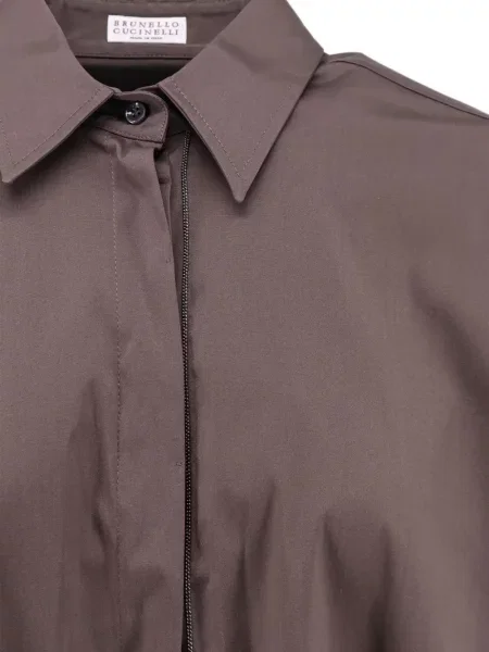 Cămașă Brunello Cucinelli din poplin maro