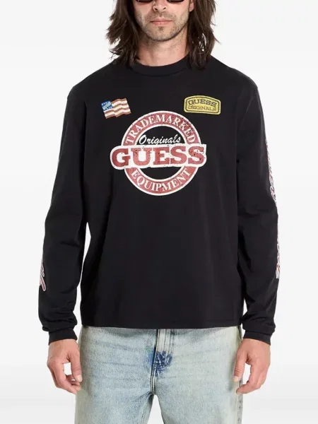 Lung tricou Guess cu imagine negru