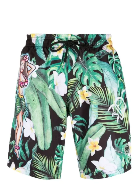Slip de baie Philipp Plein cu model floral cu imagine verde