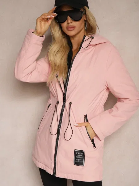Parka Kurtka Taliowana z Kapturem i Ściągaczkami Anivri różowa