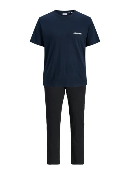 JACK & JONES Pijama lungă JACEVEREST bleumarin / negru alb