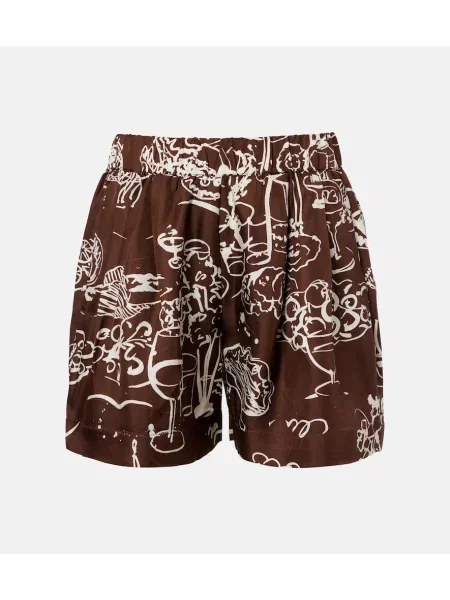 Jedwabne szorty Asceno z nadrukiem brązowe