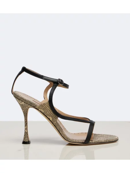 Kožené sandále Manolo Blahnik so vzorom hadej kože čierna