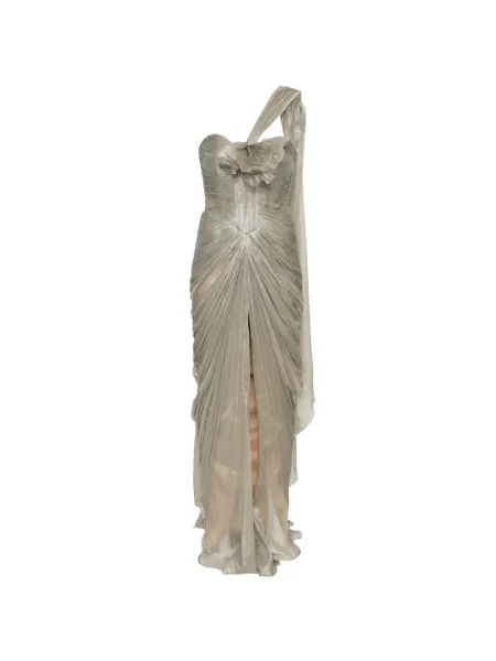 Rochie maxi Iris Serban cu model floral cu un umăr gol de costum gri