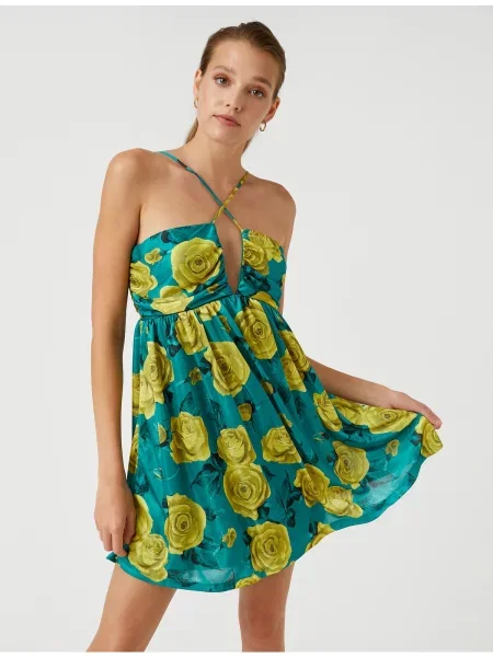 Rochie mini Koton cu gât halter kaki