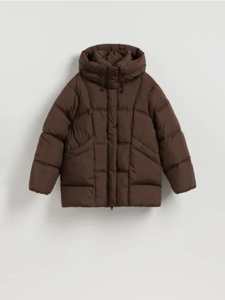 Reserved Geacă matlasată cu glugă maro-închis maro