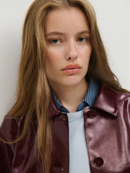 Kurtka ze sztucznej skóry z burgund Teen L MANGO TEEN