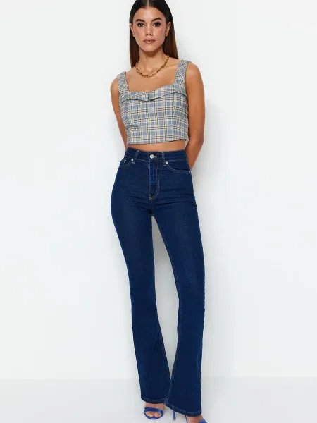 Blugi cu picior larg Trendyol albastru