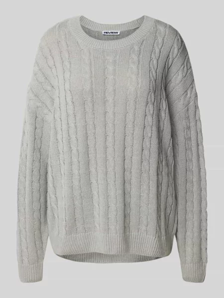 Sweter z dzianiny ze ściegiem warkoczowym i okrągłym dekoltem Review