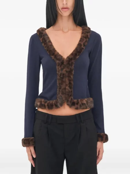 Garnitură de blană cardigan Ow Collection cu blană albastru