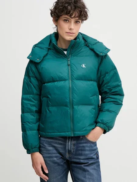 Calvin Klein Jeans kurtka puchowa turkusowy zimowa oversize