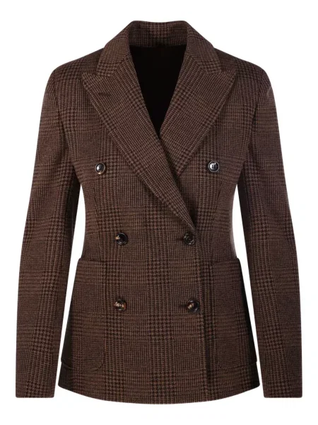 Marynarka Max Mara w kratkę dwurzędowa brązowa