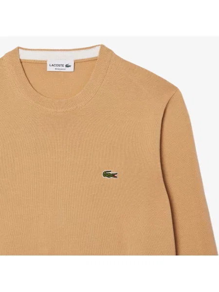 Lacoste Sweter Z Bawełny Organicznej Z Okrągłym Dekoltem beżowy