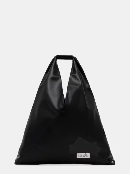 Lniana torebka skórzana Mm6 Maison Margiela klasyczna czarna