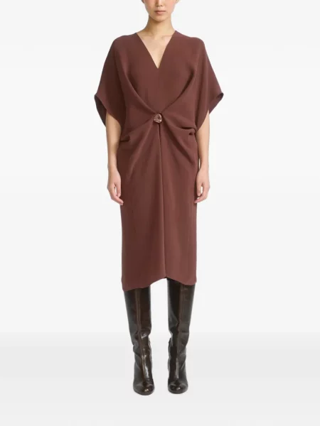 Rochie midi Yves Salomon de mătase drapată maro