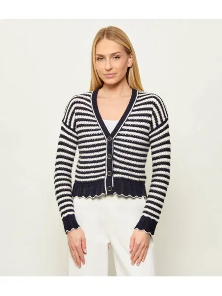 GUESS Geacă tricotată AMBER bleumarin / pământiu alb