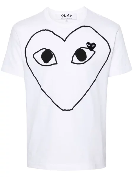 Tricou Comme Des Garcons Play cu imagine cu motiv cu inimi alb