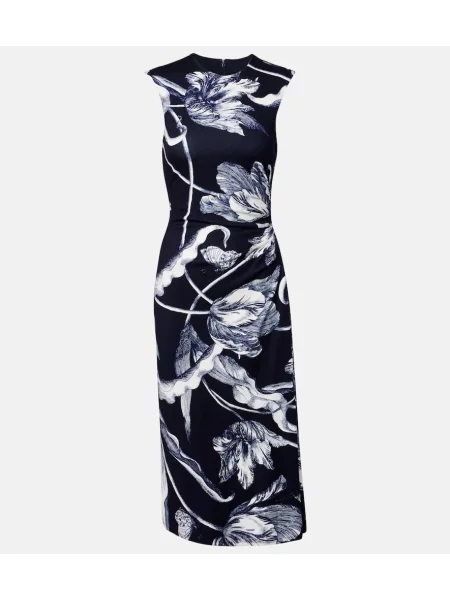 Rochie midi Erdem cu model floral din jerseu drapată albastru