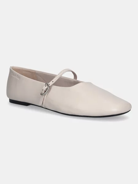 Usnjene balerinke Calvin Klein OBLIQUE BALLERINA MJ LTH HDW bež