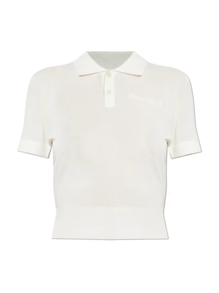 Koszulka polo Dsquared2 wełniana z logo beżowa