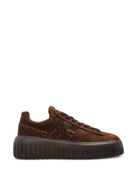 Sneakerși Hogan cu șireturi cu platformă din dantelă maro