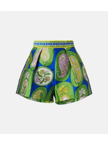 Pantaloni scurți Alemais cu talie înaltă cu imagine plisate verde