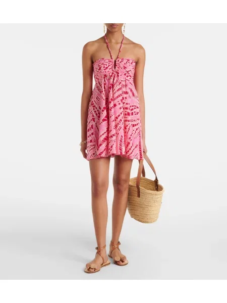 Rochie Poupette St Barth cu imagine cu gât halter roz