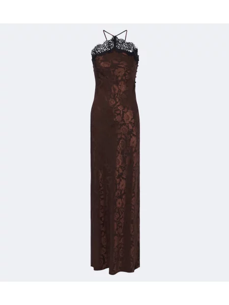 Rochie Veronica Beard de mătase cu model floral maro