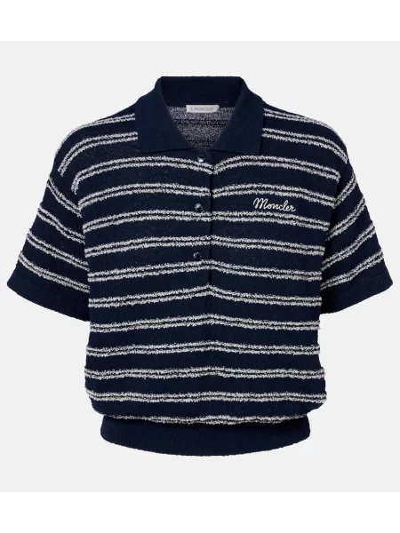 Tricou polo Moncler cu dungi cu autograf albastru