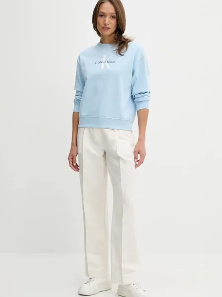 Calvin Klein spodnie lniane proste high waist beżowy