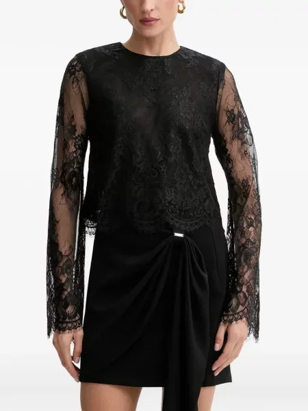 Lung top Bardot din dantelă negru