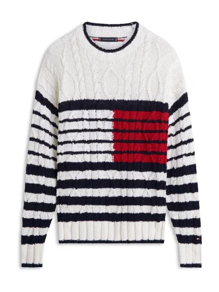 TOMMY HILFIGER Pulover BRETON mornarska / rdeča / volneno bela