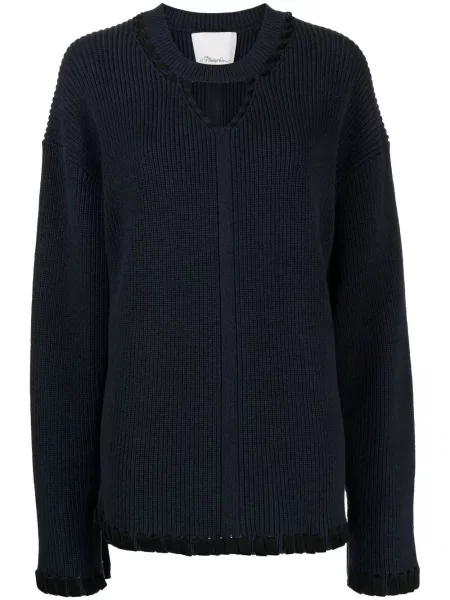 Sweter 3.1 Phillip Lim z dekoltem w serek prążkowany niebieski