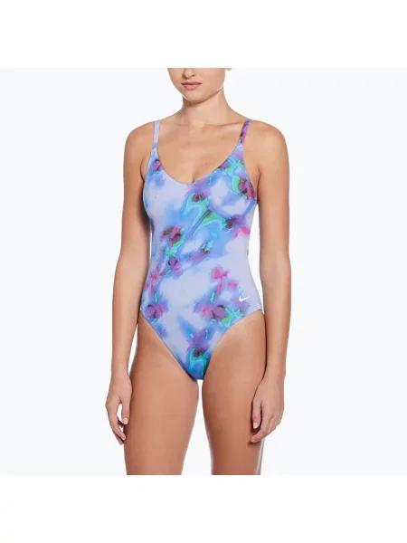Дамски бански от една част Nike Floral Blur V-Neck hydrangeas синьо